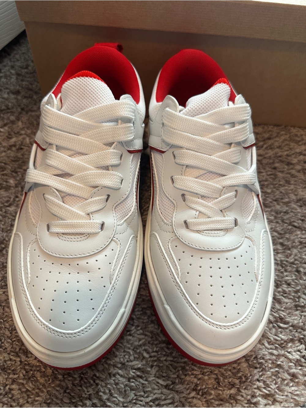 Christian Louboutin White and Red Low-Top Sneakers size 38